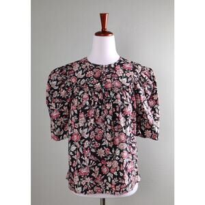 Rebecca Taylor La‎ Vie Babydoll Floral Short Sleeve Blouse Womens Size L Boho